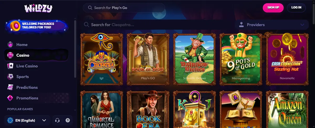 Wildzy Casino games lobby with 6,000+ titles
