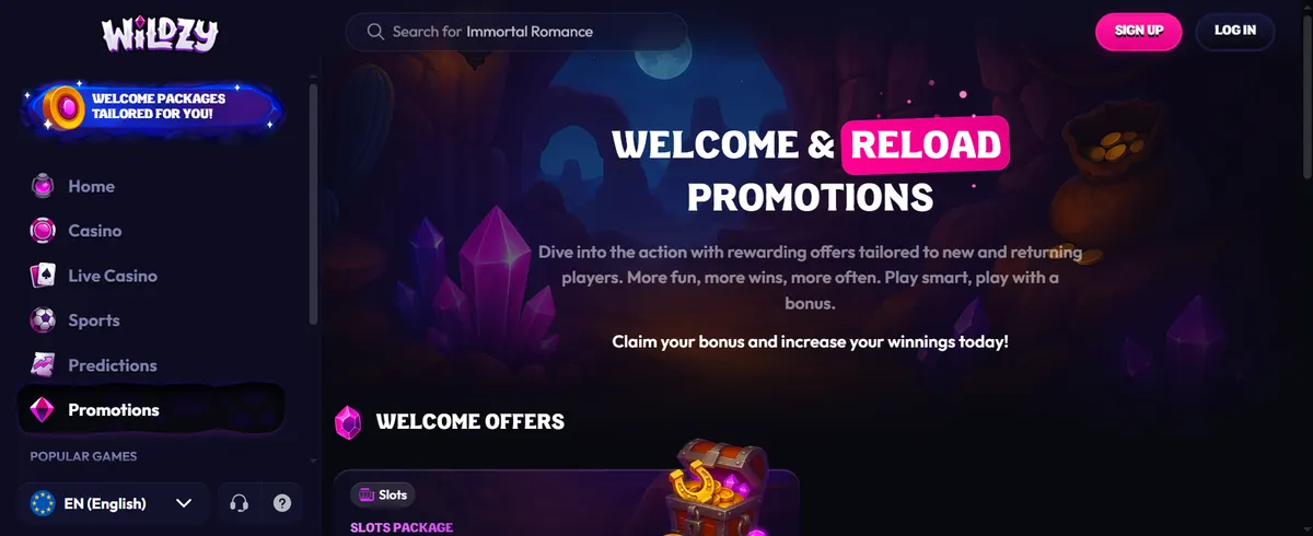 Wildzy Casino welcome bonus and promotions